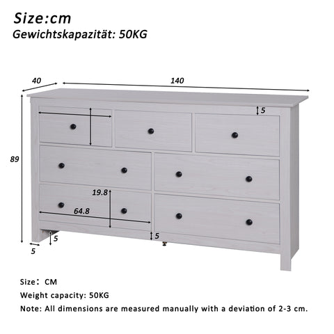 Chest of Drawers Bedroom Furniture 89 cm Tall 7 Drawer Wooden Storage Drawers