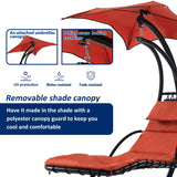 Outdoor Hanging Chaise Lounge Chair Curved Steel Outdoor Hammock Chair with Built-in Pillow and Removable Canopy