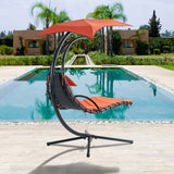 Outdoor Hanging Chaise Lounge Chair Curved Steel Outdoor Hammock Chair with Built-in Pillow and Removable Canopy