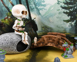 Fishing Skeleton Statue 4.5 Inch Mini Skull Figurines Halloween Gothic Decor Resin Cute Skull Fisher Sculpture