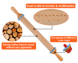 Rolling Pin with 4 Adjustable Thickness Rings 13.6 Inch Rolling Oin Marked with Inch for Baking, Dough, Cookie，Cake，Fondant, Pizza, Pie Crust