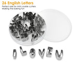Fondant Letter Cutters Set of 26 - A to Z Alphabet Cookie Cutters Metal Letter Cookie Cutters 1 Inch for Cutting Pastries