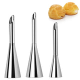 Large Cream Icing Piping Nozzle Tips 3 Pieces Professional Stainless Steel Puff Nozzle for Decorating Cake and Filling Pastry