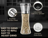 Salt and Pepper Grinder 7.9 Inch Premium 304 Stainless Steel Adjustable Pepper Mill Tall Size Manual Glass Bottle Shaker for Home, Kitchen, Barbecue
