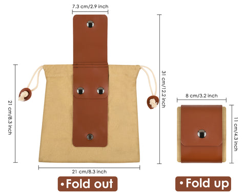 Waxed Canvas Foraging Bag with Collapsible Leather Belt Multi-Purpose Waist Mushroom Foraging Pouch