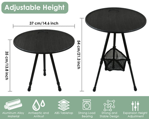 Folding Camping Table Outdoor Folding Portable Picnic Camping Table with Adjustable Leg, Carrying Bag and Mesh Storage Organizer